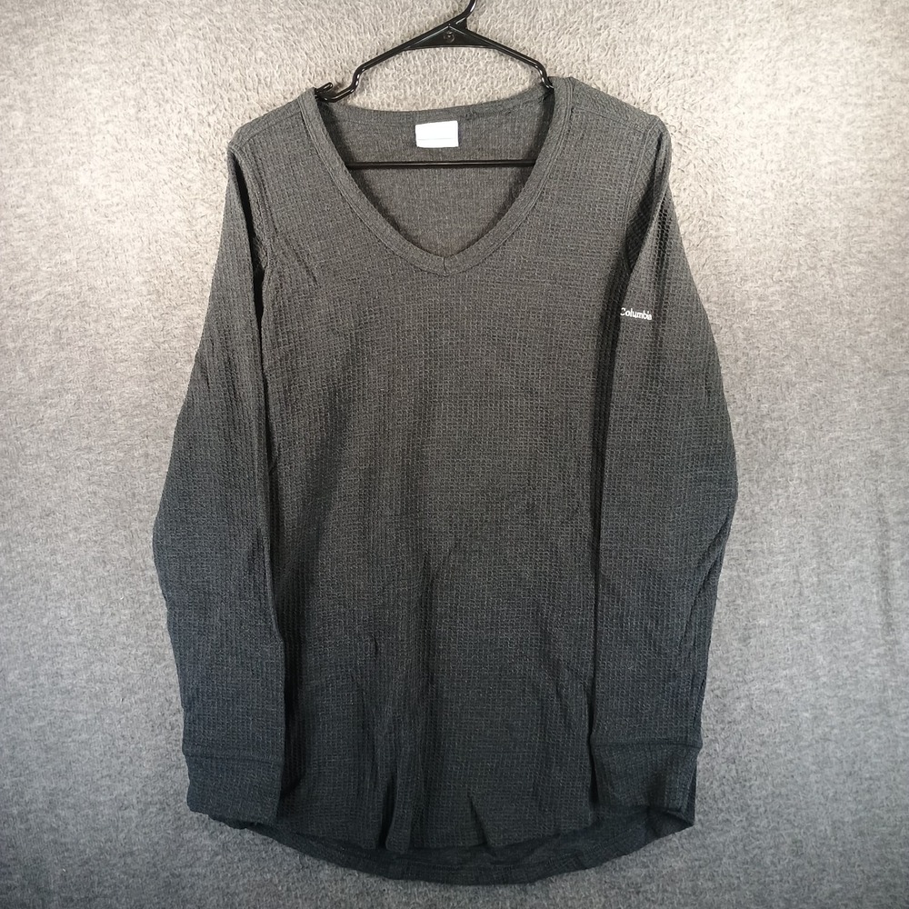 Columbia Pine Peak Thermal Shirt Womens‎ M V-Neck Waffle Black Underlayer